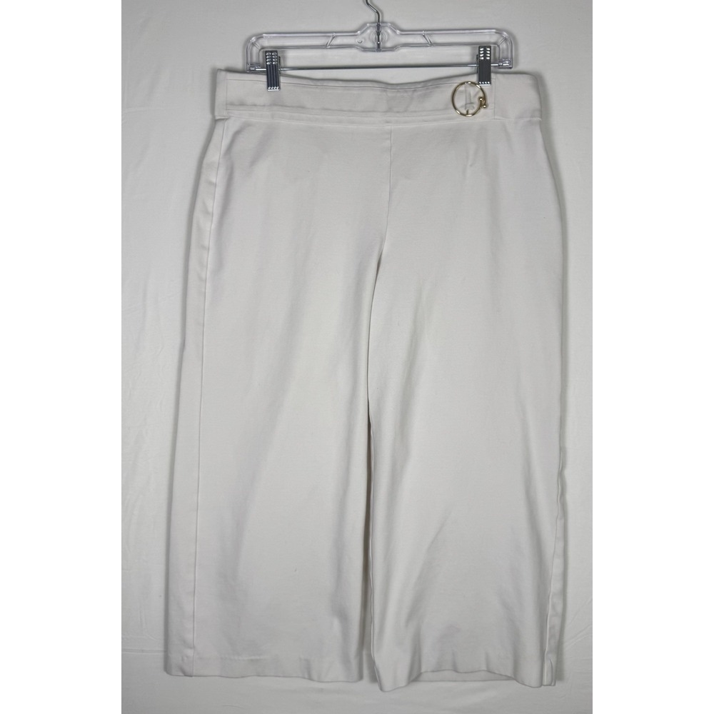 Nine West Women's White Cropped Pants Gold Ring Detail High Rise Size L